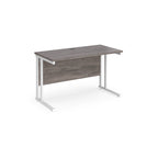Wooden desk with white metal legs on a white background