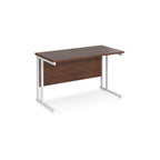 Wooden desk with white metal legs on a white background