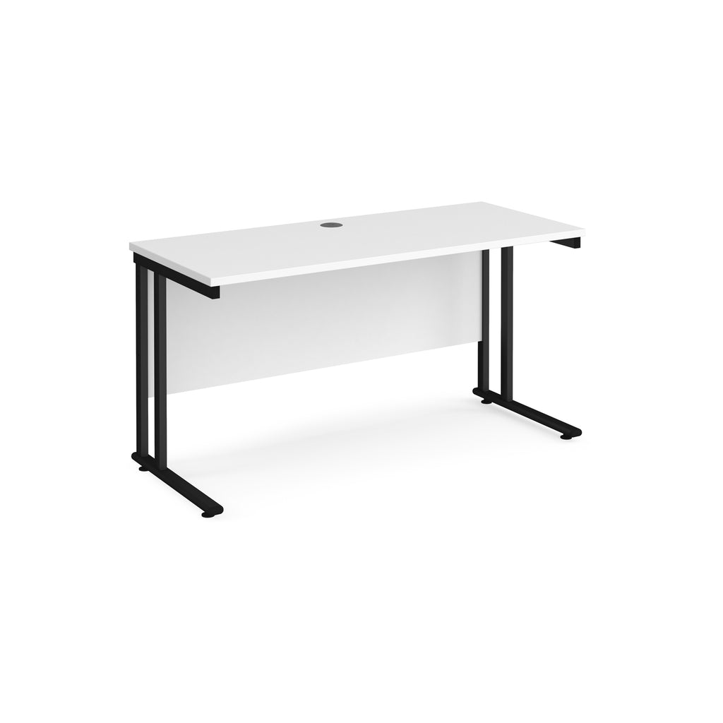 White office desk with black legs on a white background