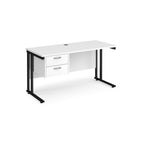 Office desk with white top and matching pedestal with black frame on a white background