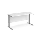 White office desk with silver legs on a white background