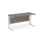 Wooden desk with white metal legs on a white background