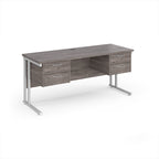 Office desk with grey wood-effect top and two matching pedestals with white frame on a white background
