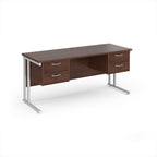 Office desk with wood-effect top and two matching pedestals with white frame on a white background