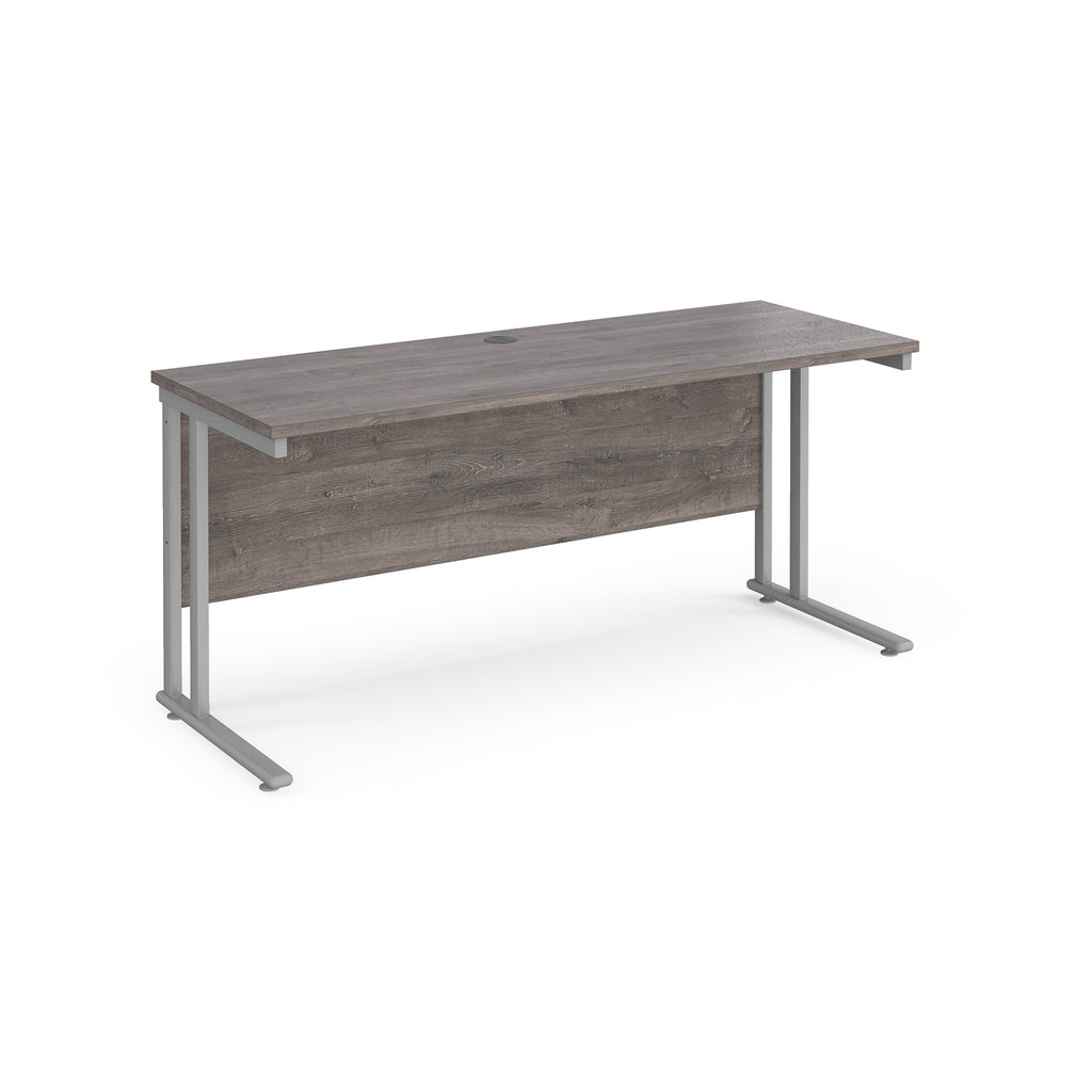 Wooden desk with metal legs on a white background