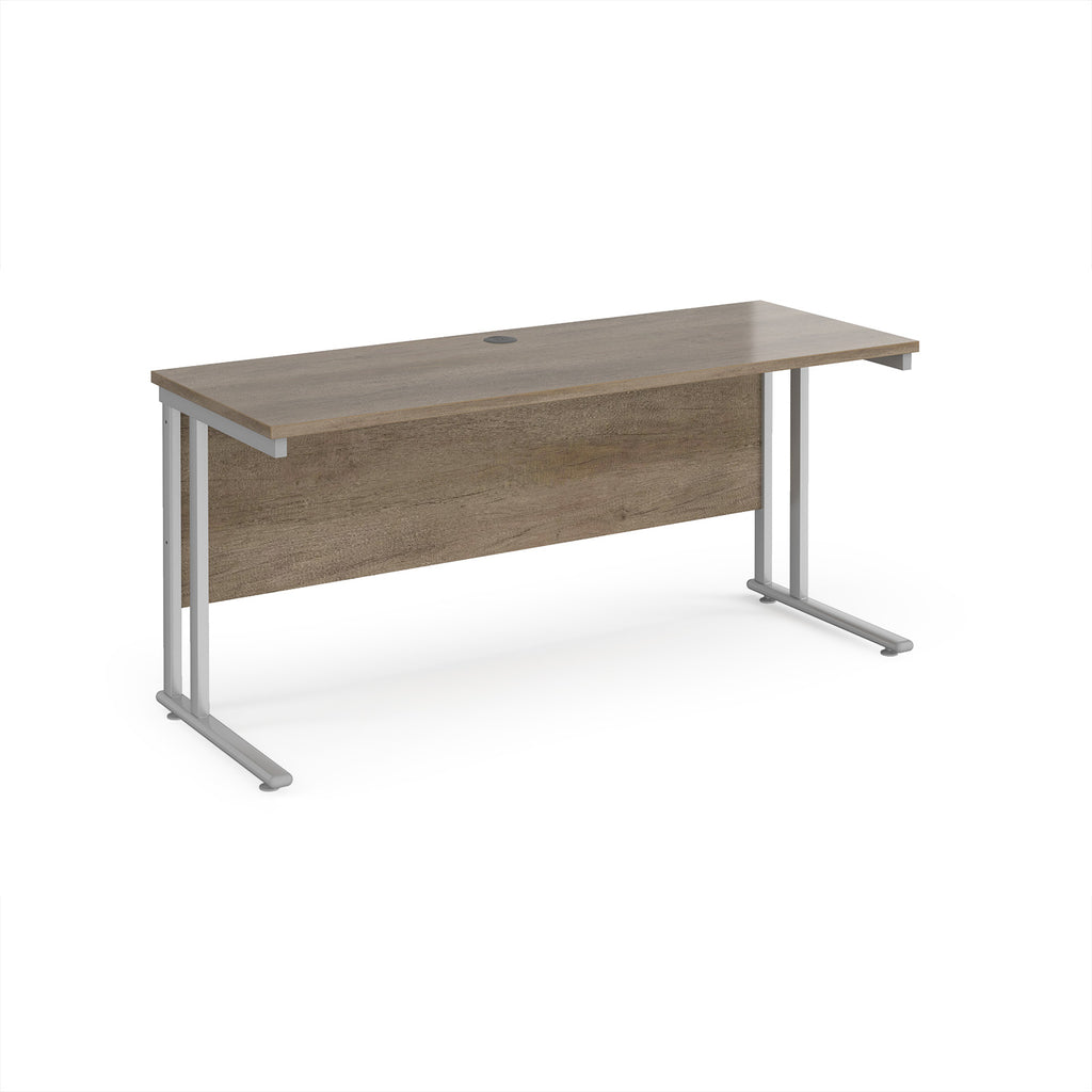 Wooden desk with metal legs on a white background