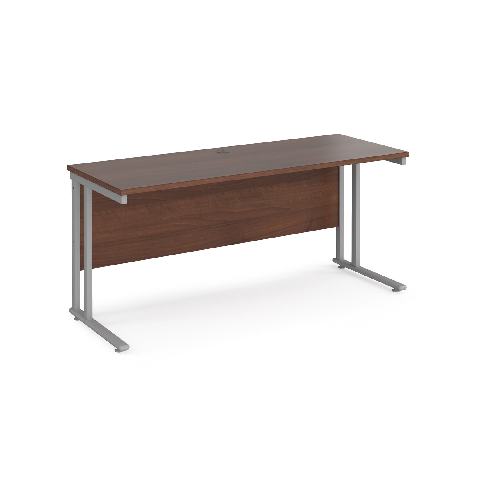 Wooden desk with metal legs on a white background