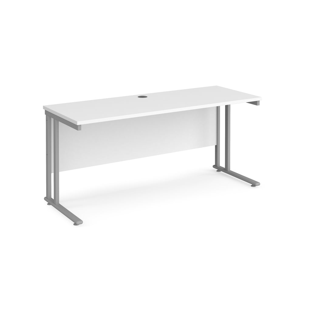 White office desk with silver legs on a white background