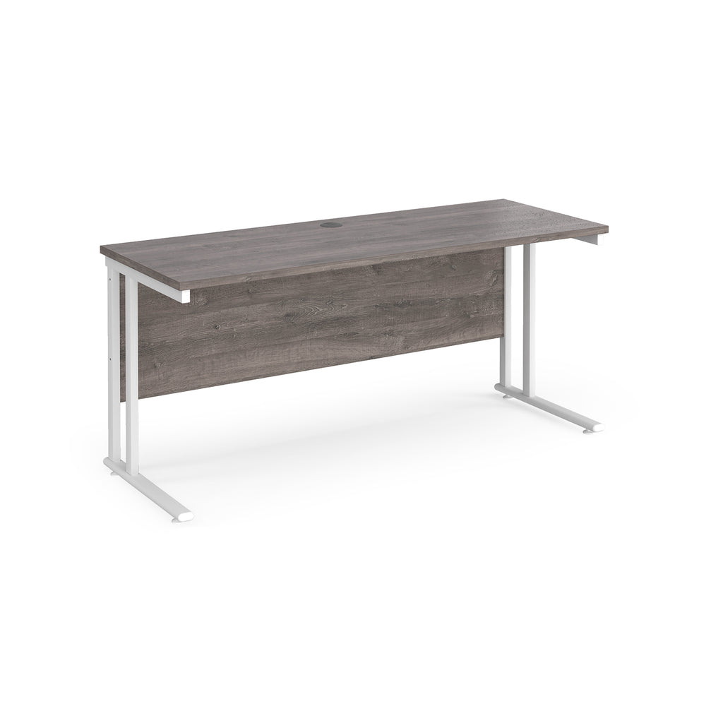 Wooden desk with white legs on a white background