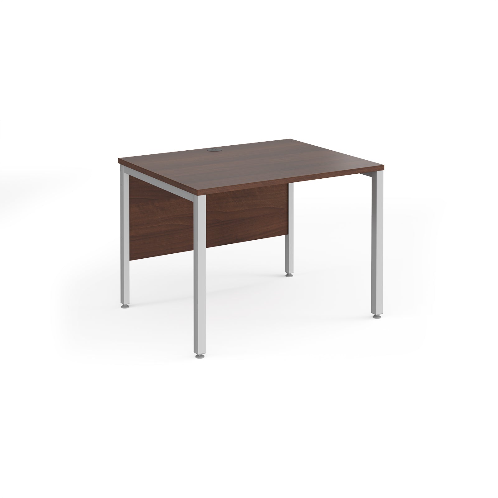 Wooden desk with metal legs on a white background