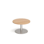 Coffee table with wood-effect top and metal frame on a white background
