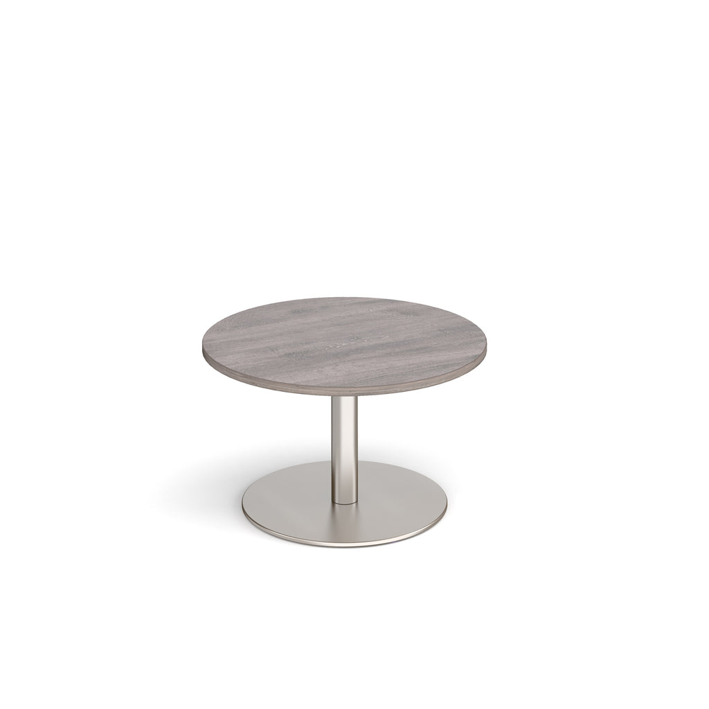 Coffee table with grey wood-effect top and metal frame on a white background