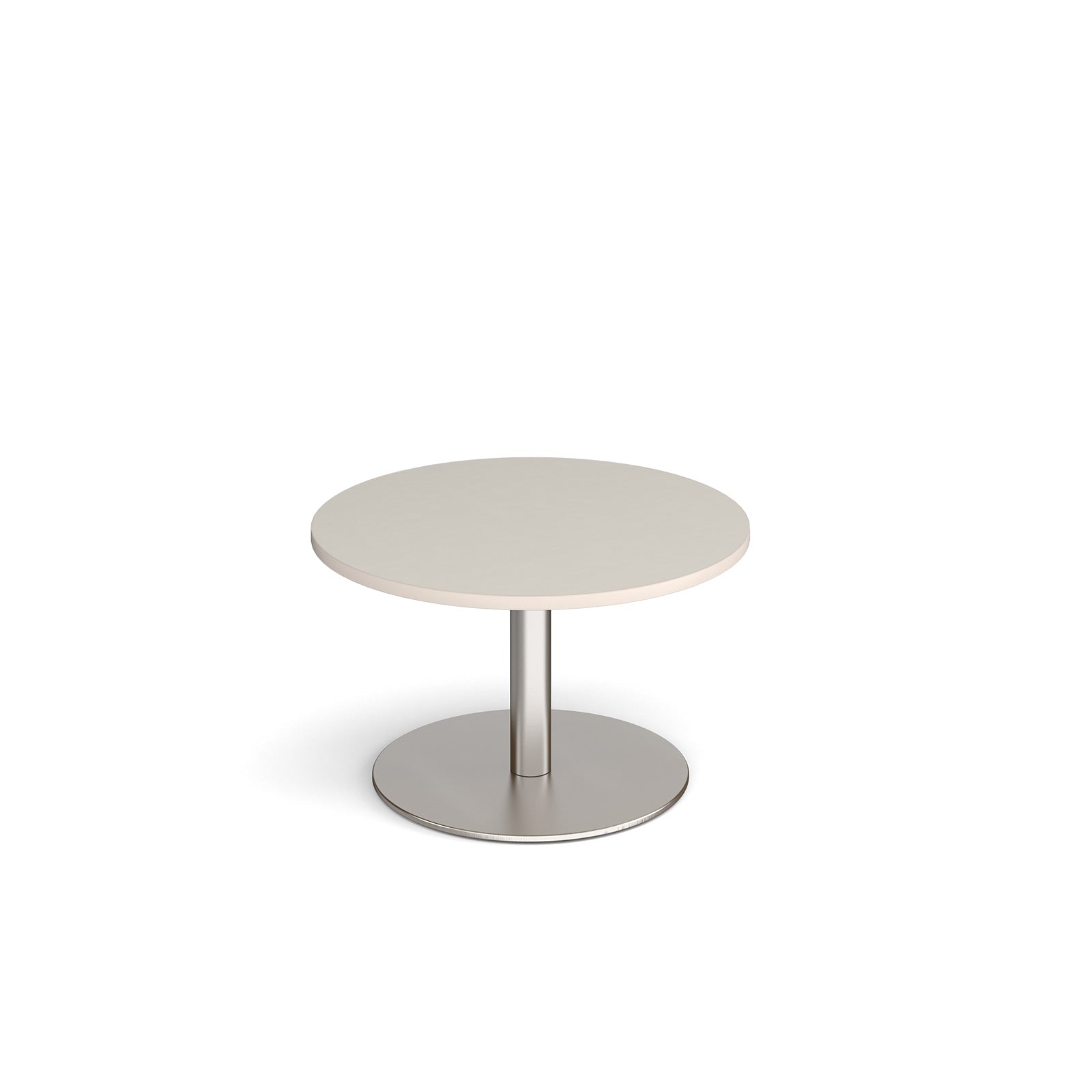 Coffee table with light grey top and metal frame on a white background