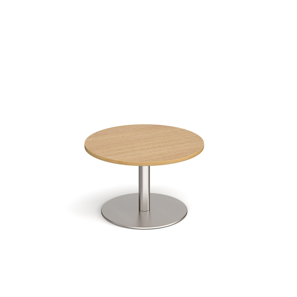 Coffee table with wood-effect top and metal frame on a white background