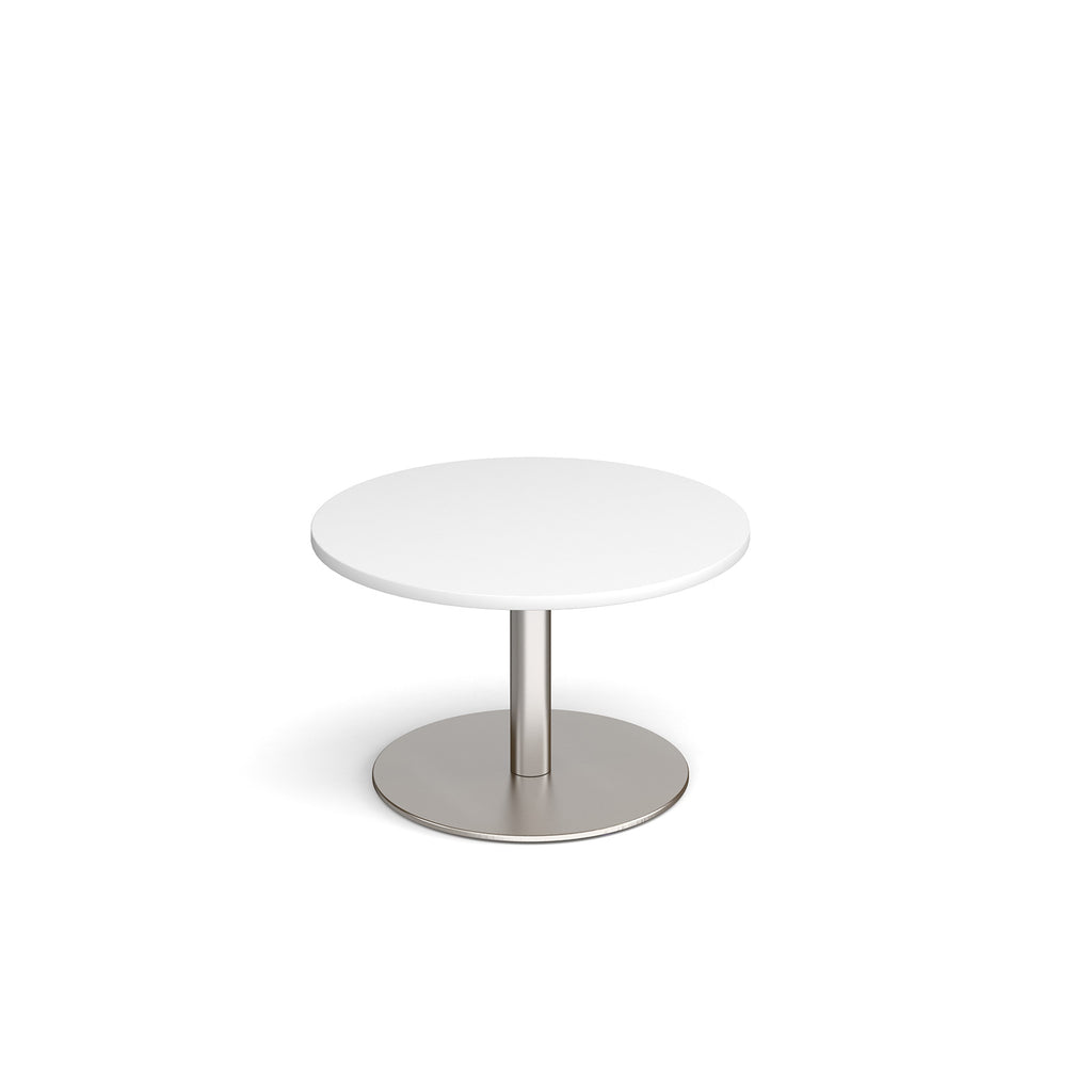 Coffee table with white top and metal frame on a white background