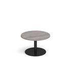 Coffee table with grey wood-effect top and black frame on a white background