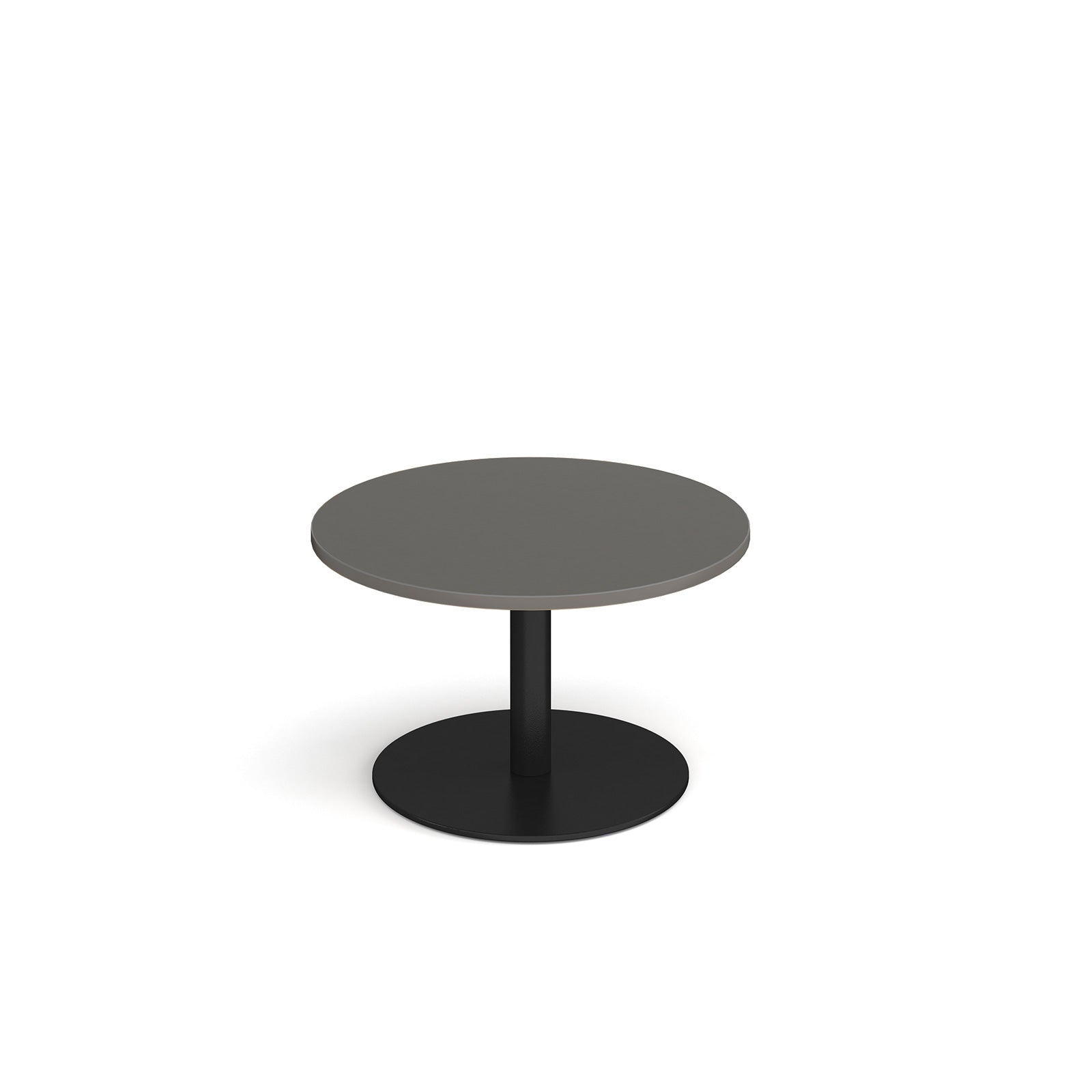 Coffee table with grey top and black frame on a white background
