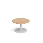 Coffee table with wood-effect top and white frame on a white background
