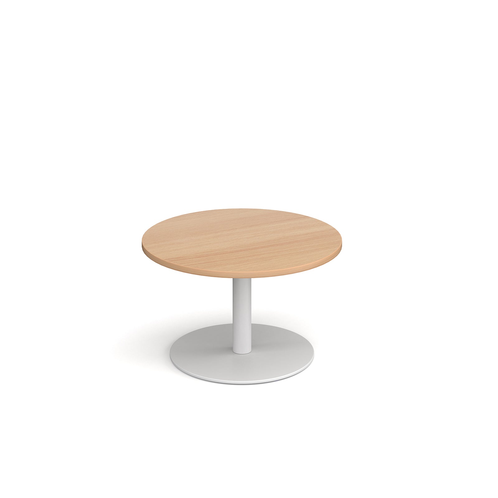Coffee table with wood-effect top and white frame on a white background