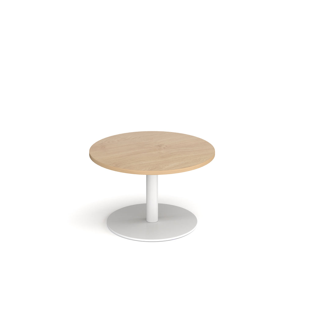 Coffee table with wood-effect top and white frame on a white background