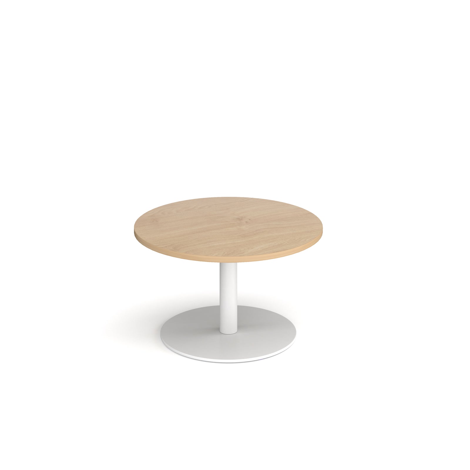 Coffee table with wood-effect top and white frame on a white background