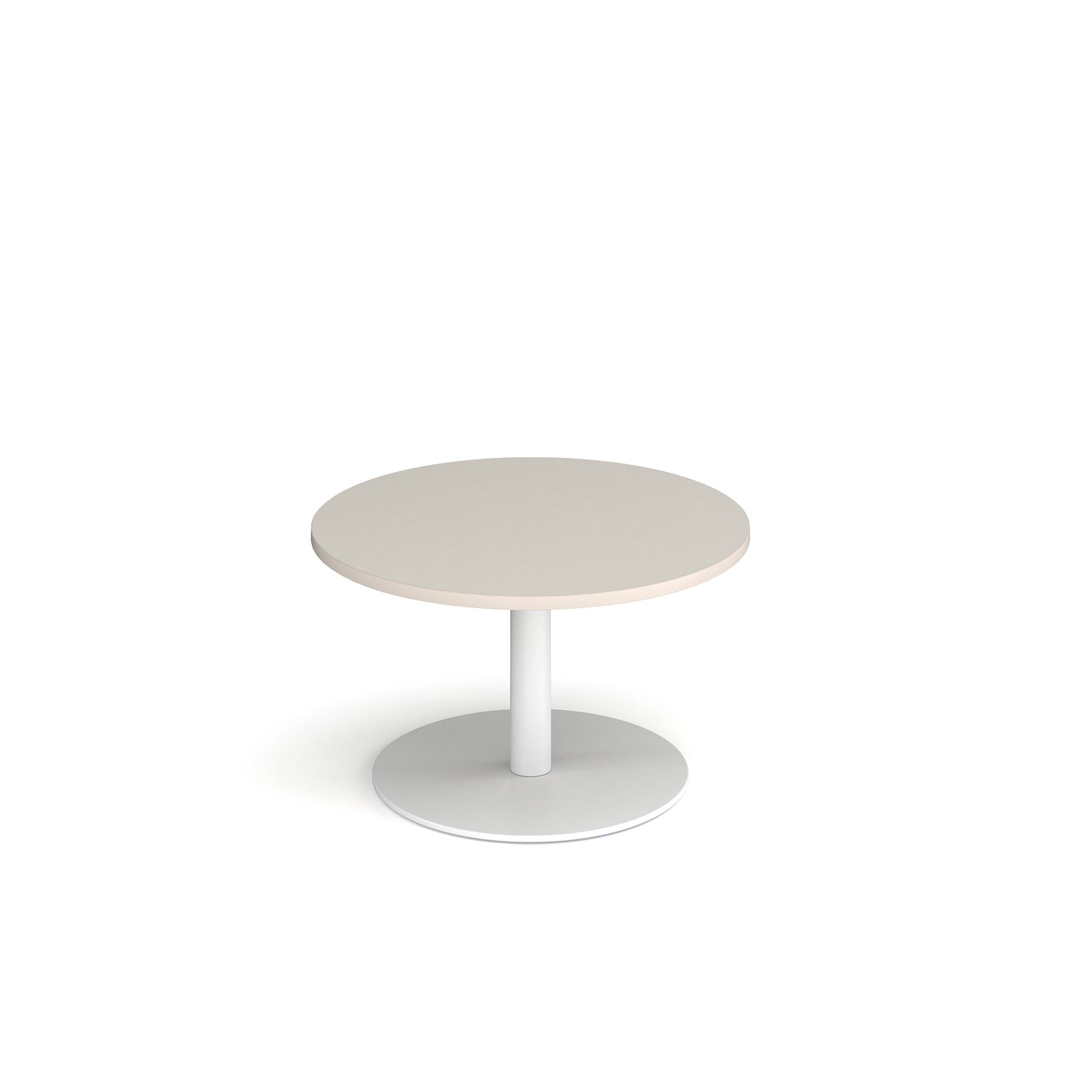 Coffee table with light grey top and white frame on a white background