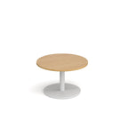 Coffee table with wood-effect top and white frame on a white background
