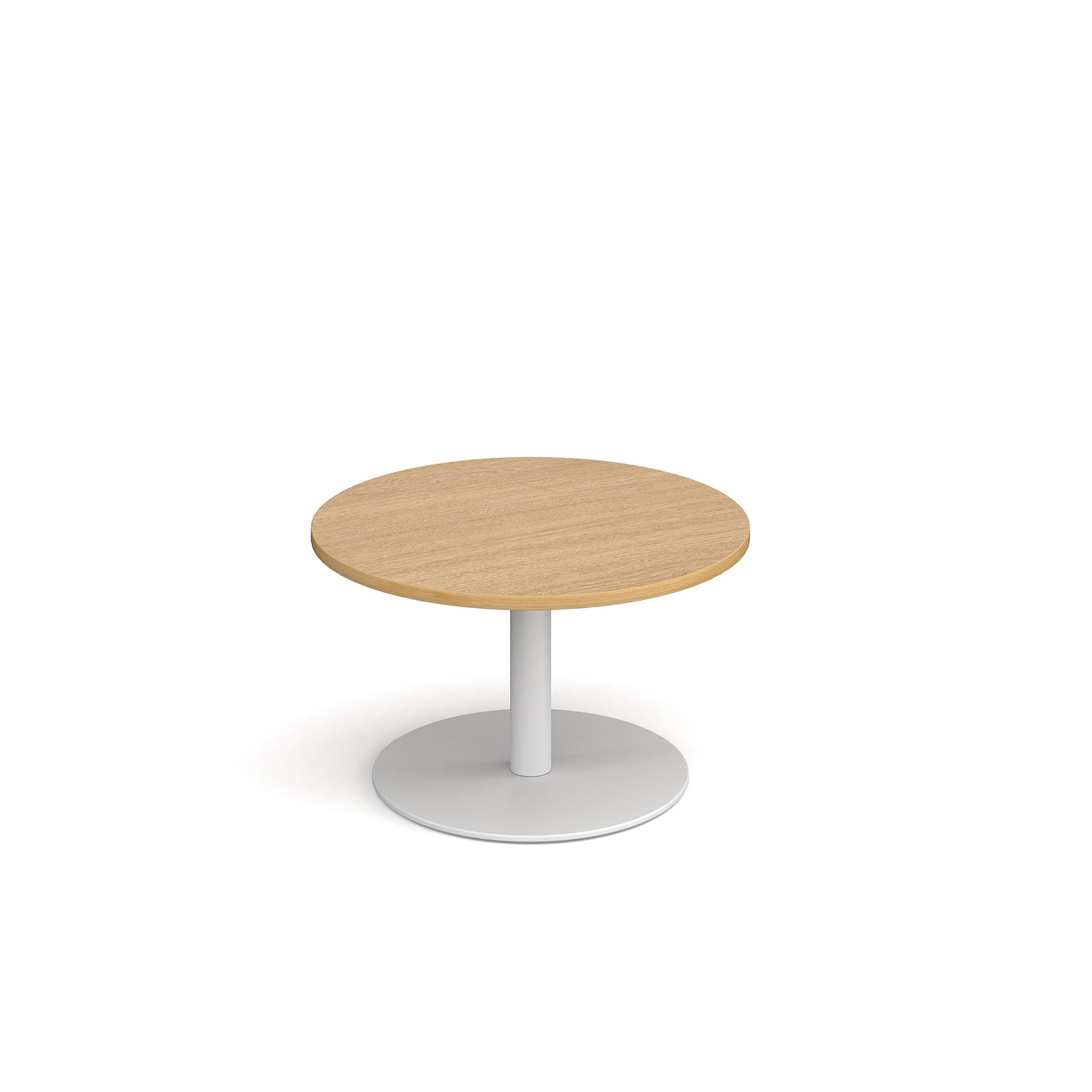 Coffee table with wood-effect top and white frame on a white background