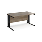 Office desk with wood-effect top and black metal legs on a white background