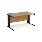 Office desk with wood-effect top and black metal legs on a white background