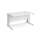 White office desk with metal legs on a white background