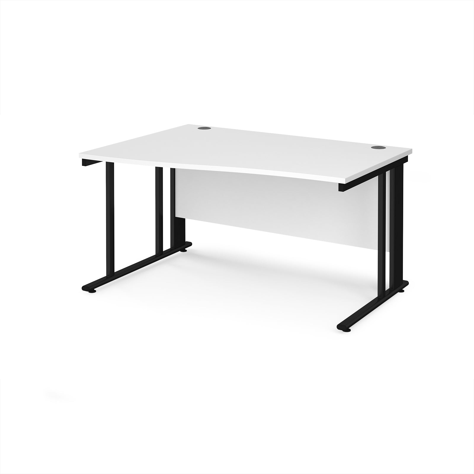 Wave desk with white top and black metal frame on a white background
