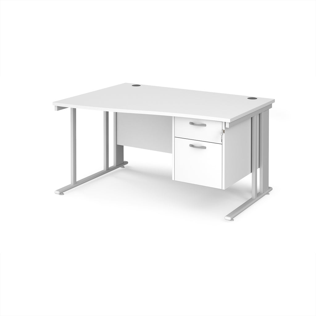 White wave desk with pedestal and metal frame on a white background