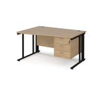 Wave desk with wood-effect top and matching pedestal with black frame on a white background