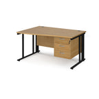 Wave desk with wood-effect top and matching pedestal with black frame on a white background