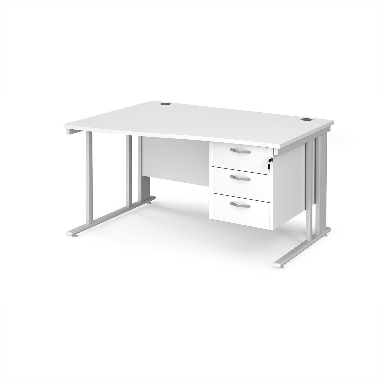 White wave desk with pedestal and metal frame on a white background