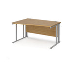 Wave desk with wood-effect top and silver metal frame on a white background