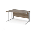 Wave desk with wood-effect top and white metal frame on a white background