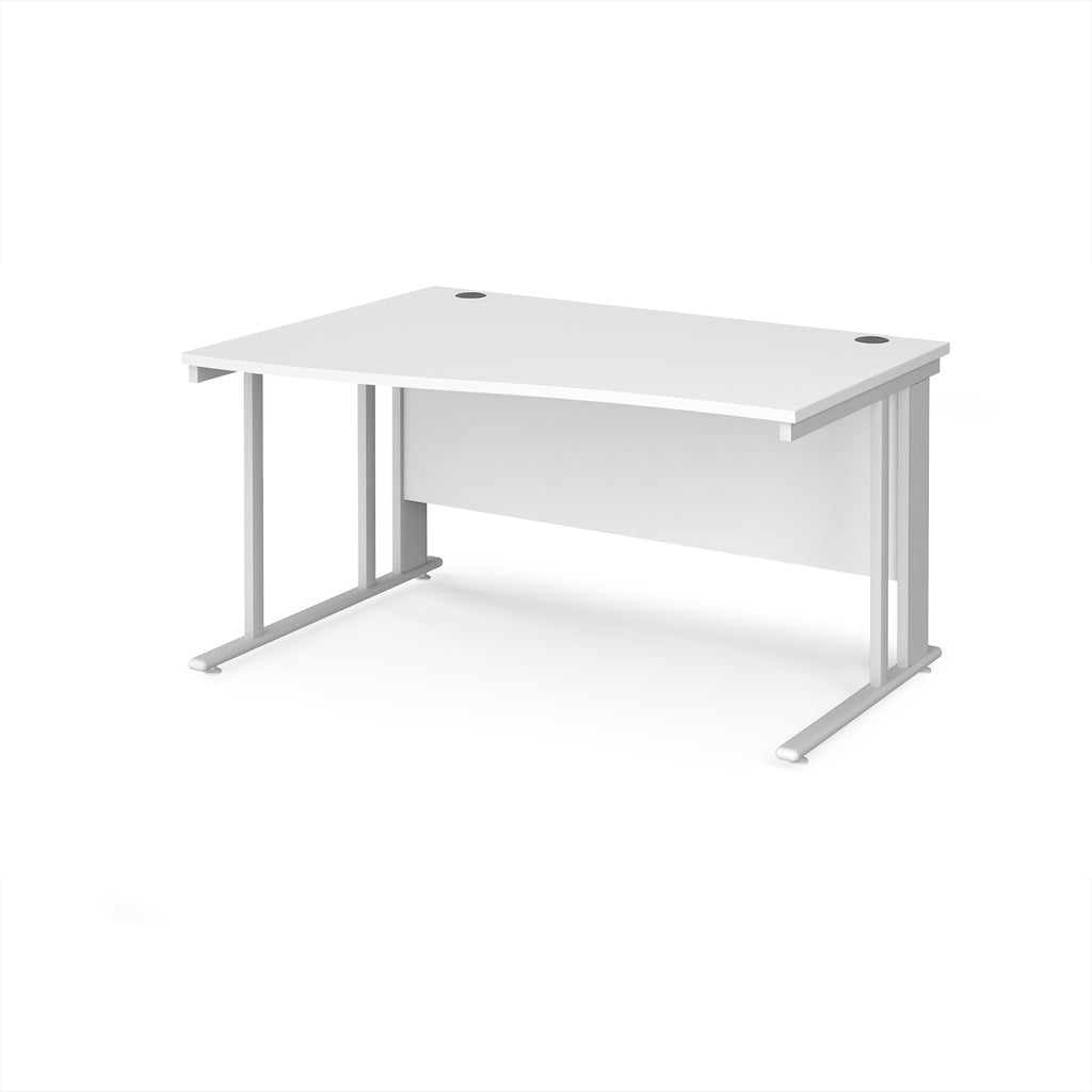 White wave desk with metal frame on a white background