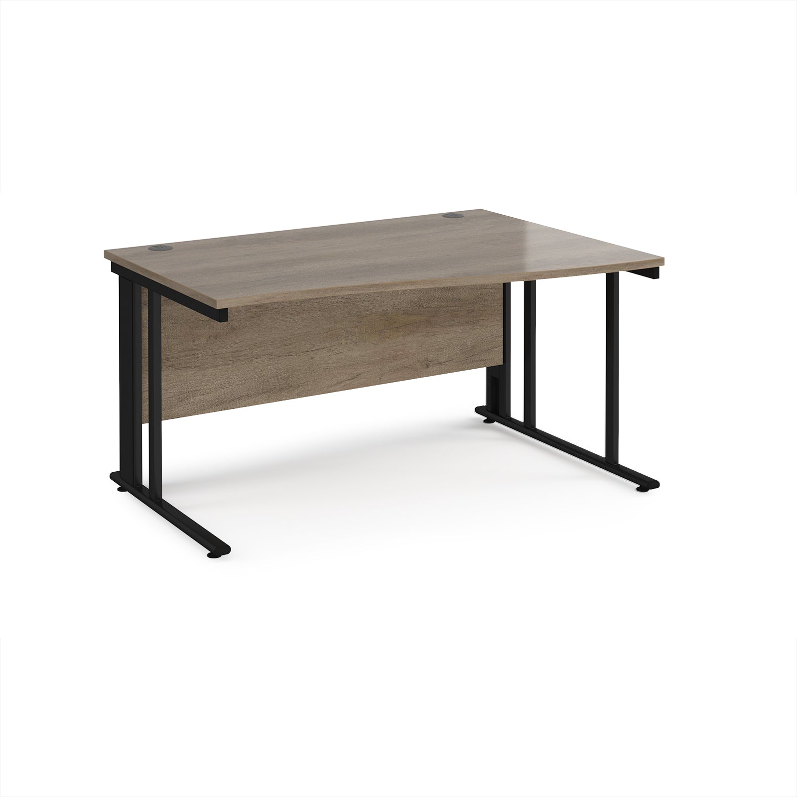 Wave desk with wood-effect top and black metal frame on a white background