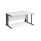 Wave desk with white top and black metal frame on a white background
