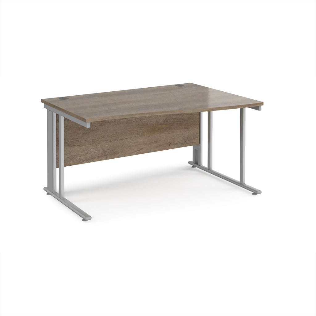 Wave desk with wood-effect top and silver metal frame on a white background