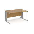Wave desk with wood-effect top and silver metal frame on a white background
