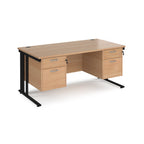 Office desk with wood-effect top, two matching pedestals and black legs on a white background