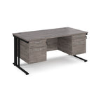 Office desk with grey wood-effect top, two matching pedestals and black legs on a white background