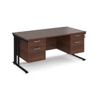Office desk with wood-effect top, two matching pedestals and black legs on a white background