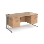 Office desk with wood-effect top, two matching pedestals and silver legs on a white background