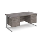 Office desk with grey wood-effect top, two matching pedestals and silver legs on a white background