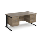 Office desk with wood-effect top, two matching pedestals and black metal legs on a white background