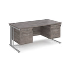 Office desk with grey wood-effect top, two matching pedestals and silver metal legs on a white background